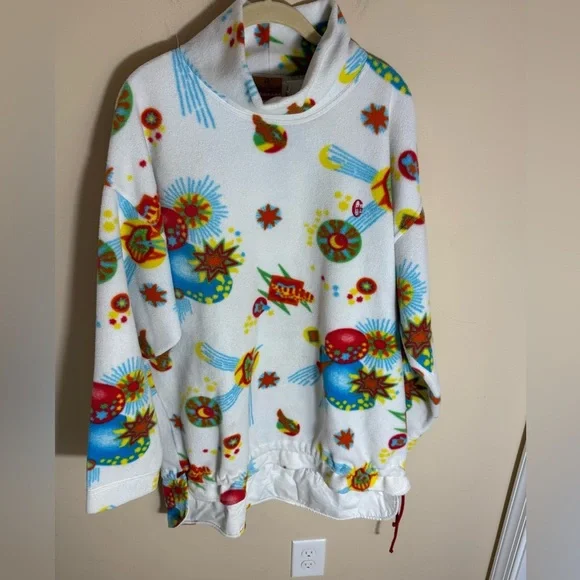 Conte Of Florence Vintage Fleece Italy retro kitschy space print men’s size L - Picture 2 of 11